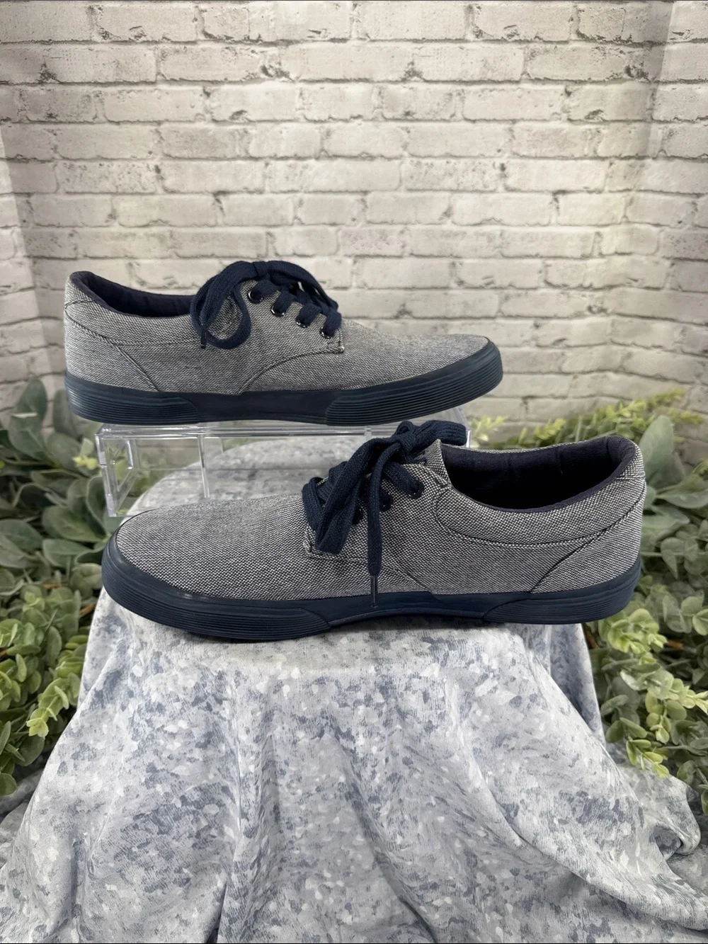 POLO RALPH LAUREN “Felton” Chambray Round-Toe Laced Canvas Sneakers Mens 11D